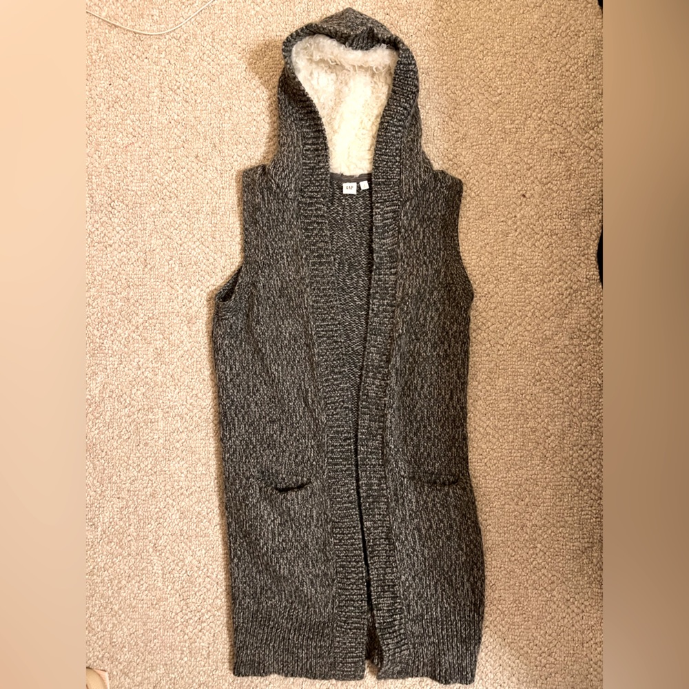 Long Sweater Vest With Fleece Lined Hood